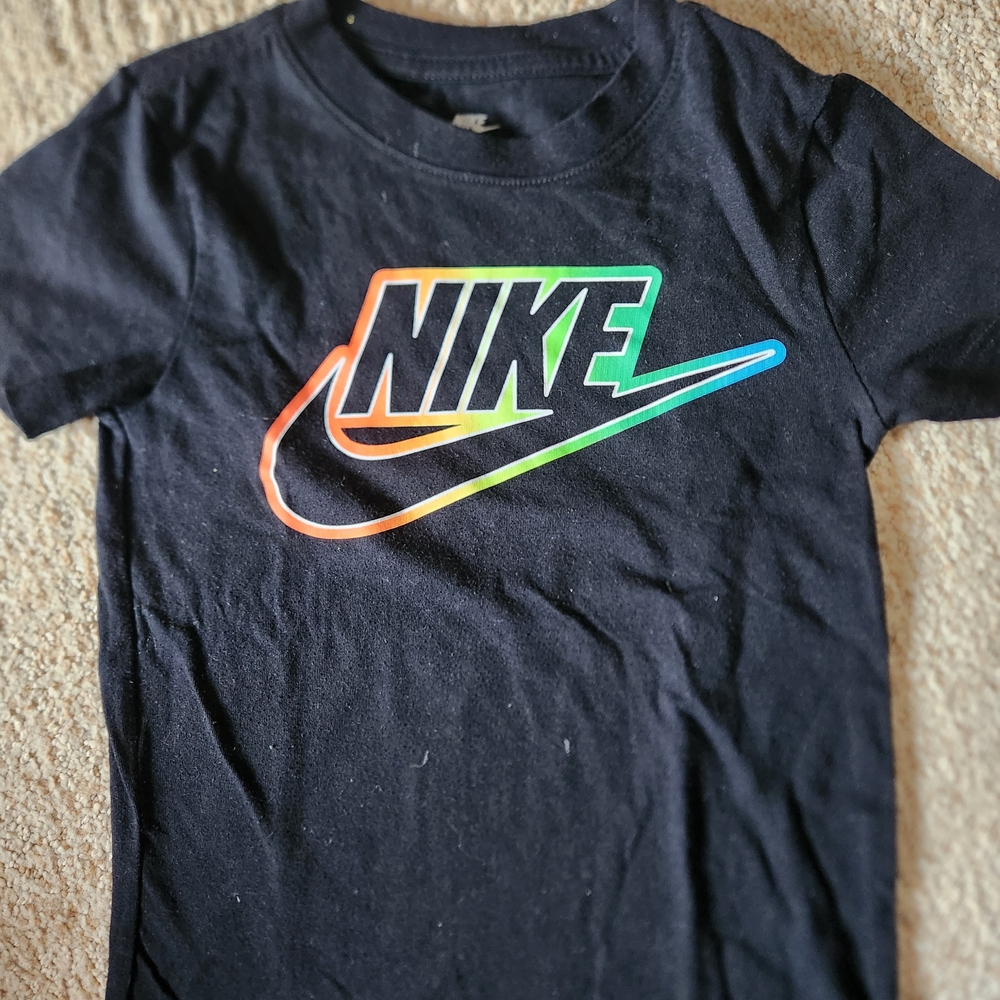 Nike Black Short Sleeve Tee with Rainbow Gradient Logo